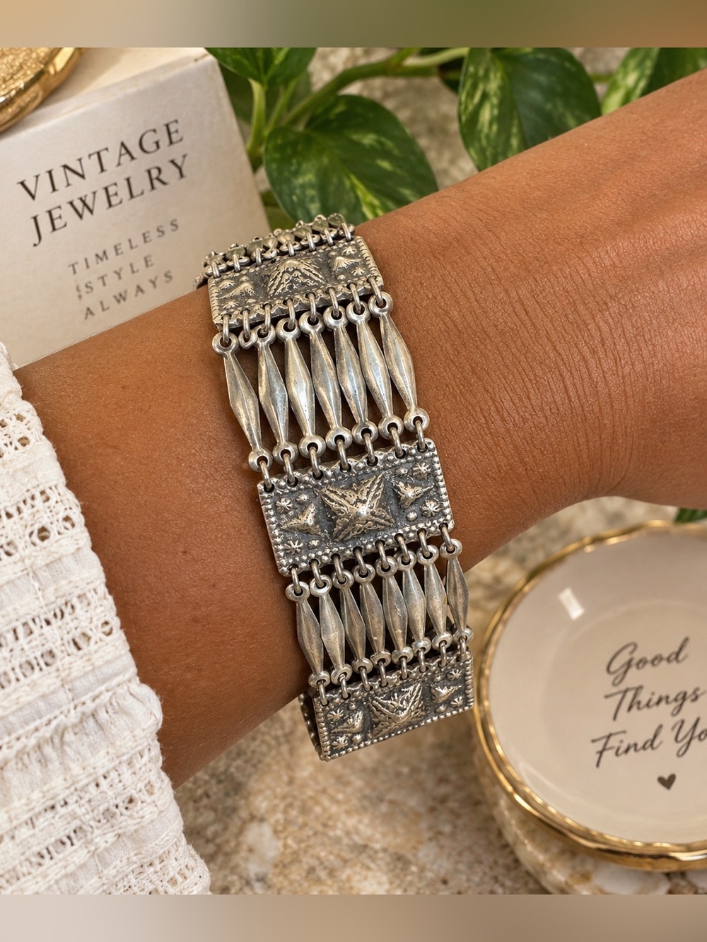Vintage Mexican Sterling Silver Statement Bracelet
